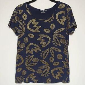 Ann Taylor Factory Blue Scoop Neck Short Sleeve Shirt